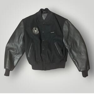 Vintage Golden Bear Sportswear Black Wool Leather Varsity Bomber Jacket Medium